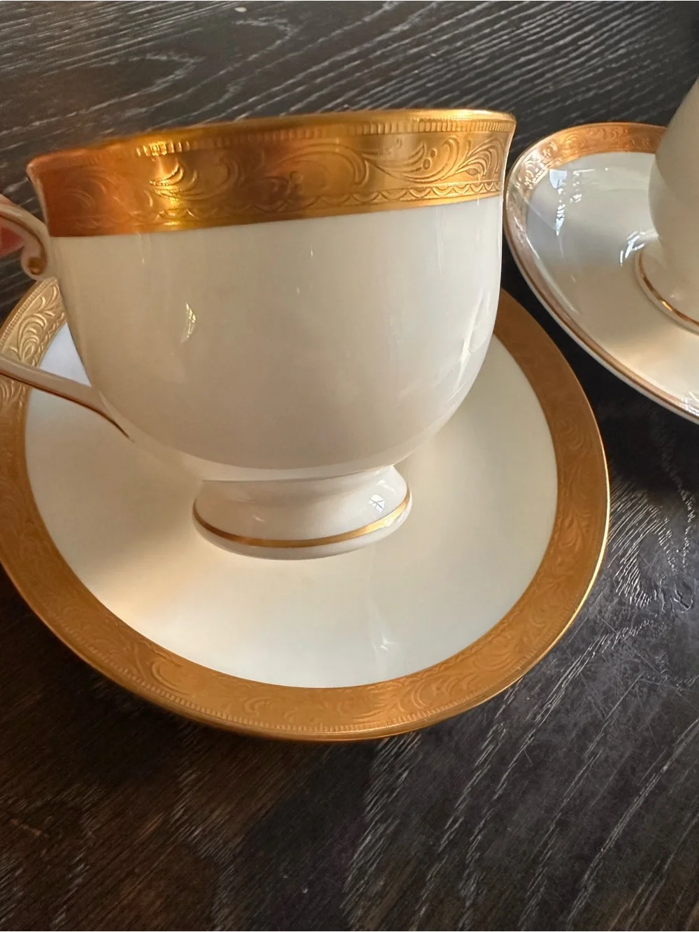 Mikasa Crown Jewel Gold Rimmed Teacup and Saucer Set x3